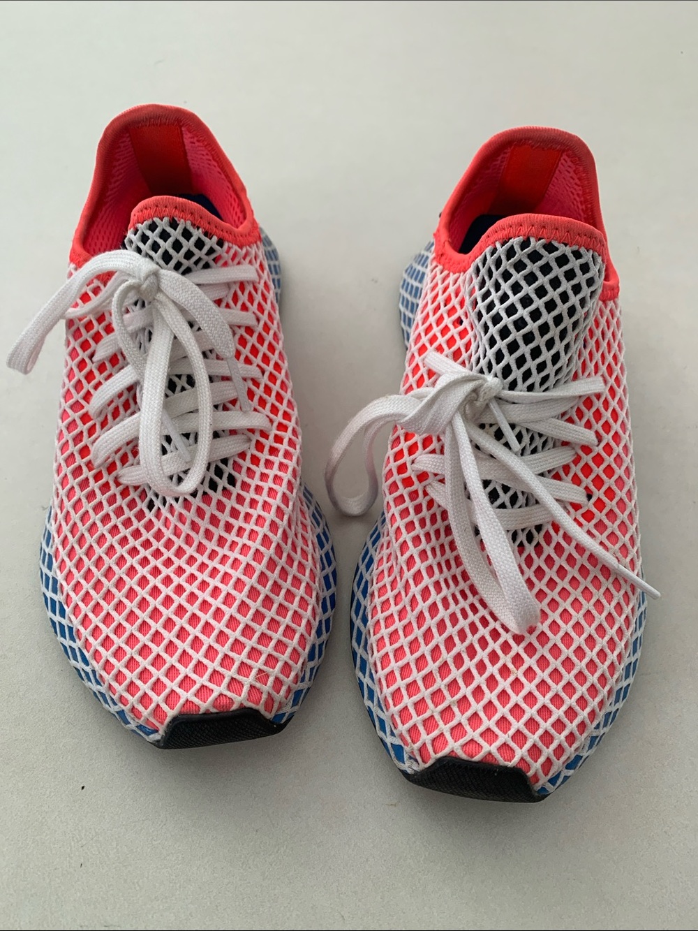 Adidas  Mesh Athletic Sneakers in Coral and White and Blue